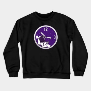 Cute Astronaut Relaxing In Clock Cartoon Crewneck Sweatshirt